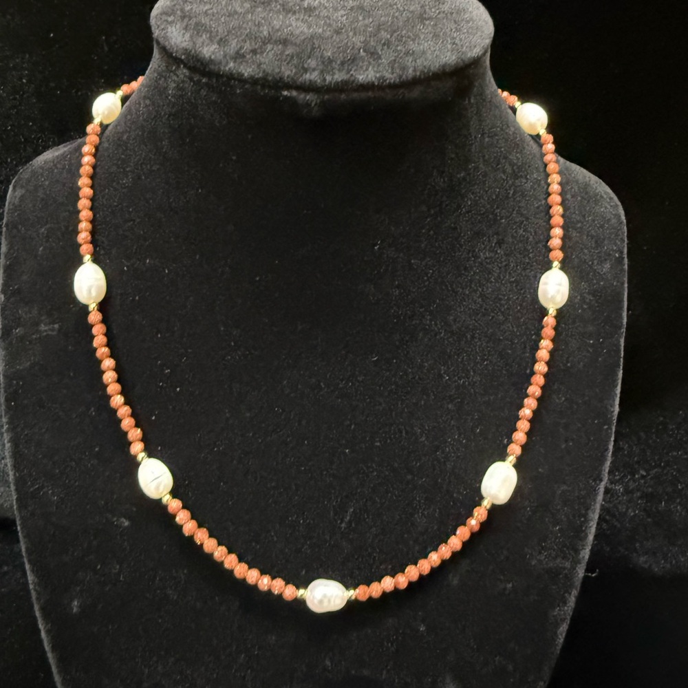 Goldstone and Freshwater Pearl Necklace